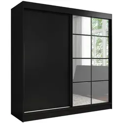 Taviro 200 cm Schwarz – Eleganter 2-türiger Kleiderschrank mit Spiegel und 3 Schubladen - Funktionaler 2-türiger Kleiderschrank mit 3 Schubladen und 2 Kleiderstangen. Der große Spiegel im eleganten schwarzen Rahmen vergrößert optisch den Raum. Ideal für praktische und stilvolle Aufbewahrung!