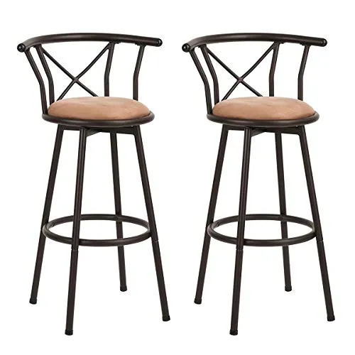 MEUBLE COSY Barhocker 2er Set Barstühle Drehbarer 75,5 cm hoch Drehstühle mit Fußstütze Lehne und Wildledersitz, für Esszimmer, Küche, Theke, Bar, Industriestil, Braun
