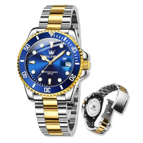 Raitown Herrenuhr Edelstahl, 41mm Zifferblatt mit Leuchtindizes und Datumsanzeige, 30M Wasserdicht, Analog Quarzwerk, Klassische Männer Armbanduhren Blau