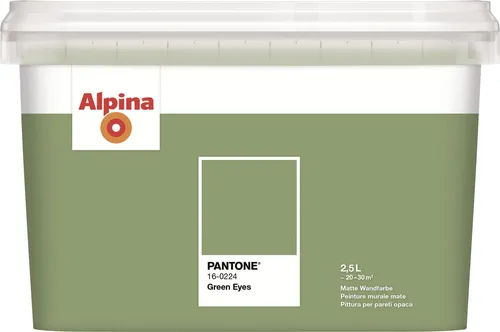 ALPINA Wandfarbe PANTONE Green Eyes, 2,5 l - Matt und Geruchsarm - Hochwertige Wandfarbe für Neu- und Renovierungsanstriche, allergikergeeignet und geruchsarm. Ideal für glatte Wände und Decken mit einer Reichweite von bis zu 30 m².