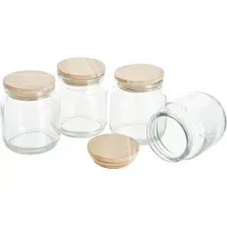 VBS Vorratsglas mit Holzdeckel, 4 Stück, ca. 100 ml, Glasbehälter, Gewürzgläser - Transparent