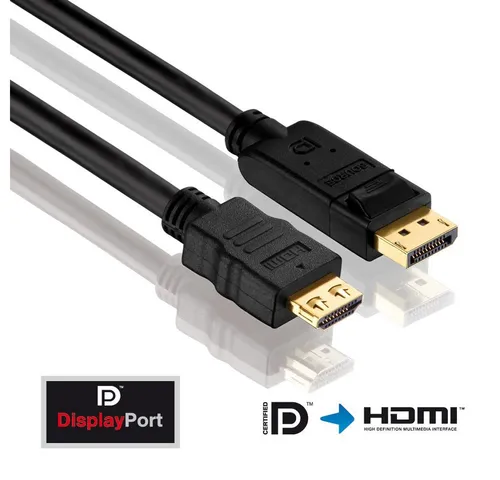 PureLink DisplayPort zu HDMI Kabel 3,00m - PureInstall - Monitorzubehör für brillante Videoübertragung, ideal für hochwertige Verbindungen zwischen Geräten.
