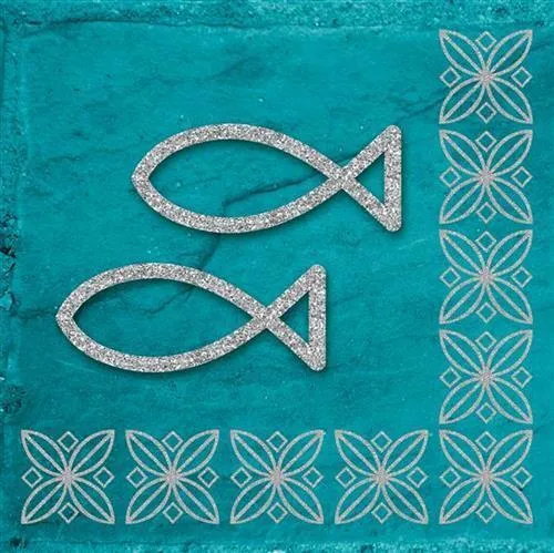 Servietten Modern Ichthys türkis silber Kommunion KonfirmationTaufe Fische 20