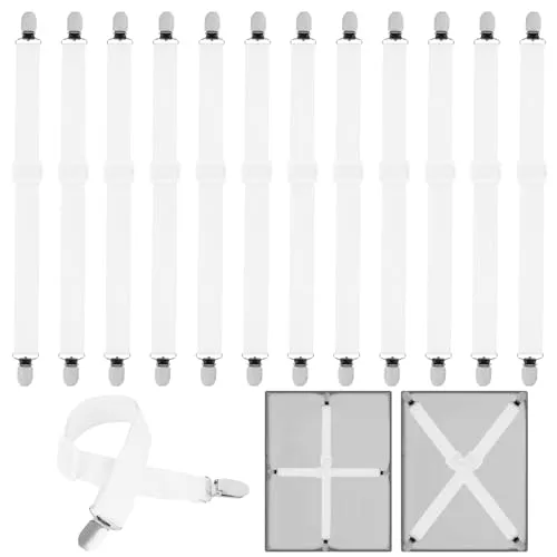 YSWOVUO 12 Stück Bettlakenspanner, 30cm -130 cm Bettlaken Spanner, Bettlaken Spanngurte Verstellbar, Lakenspanner für Bettlaken, Matratze, Sofa, Bügelbrett