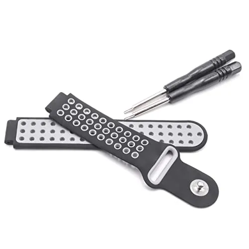 vhbw Ersatz Armband kompatibel mit Garmin Forerunner 220, 230, 235, 620, 630, 735, Approach S20, S5, S6 Fitnessuhr, Smartwatch - 12 + 11,3 cm Silikon schwarz/grau