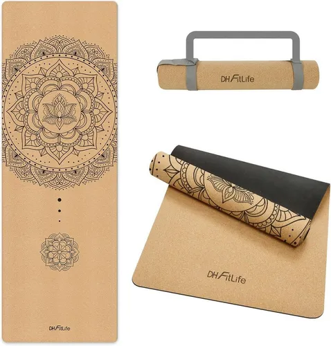 DH FitLife Yogamatte aus Kork – rutschfest & gelenkschonend, 5 mm mit Tragegurt - Rutschfeste Yogamatte aus natürlichem Kork für sicheres Training. Ideal für Yoga & Pilates, mit stabiler Unterseite und komfortabler Polsterung. Praktisch für Zuhause oder unterwegs – einfach ausrollen und loslegen!