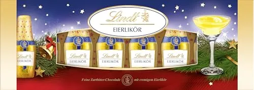 Lindt Eierlikör Fläschchen Zartbitter 131g - Schokoladenriegel mit 38% Eierlikör und zartbitterer Schokolade, perfekt für besondere Anlässe oder als Geschenk.