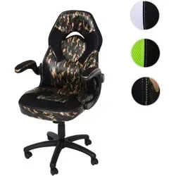 Bürostuhl HWC-K13, ergonomischer Drehstuhl für Gamer, verstellbare Armlehne, Kunstleder ~ camouflage-schwarz - Bürostuhl mit ergonomischer Sitz- und Rückenlehne, ideal für stundenlanges Arbeiten oder Gaming. Mit höhenverstellbarer Sitzfläche und klappbaren Armlehnen bietet er höchsten Komfort und Flexibilität.