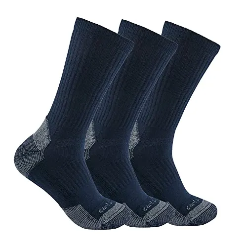 Carhartt Midweight Cotton Blend Crew Sock 3 Pairs - Herrensocken mit hervorragendem Komfort durch Fersen-, Fußgewölbe- und Zehenpolsterung sowie atmungsaktivem Mesh-Einsatz für optimale Belüftung.