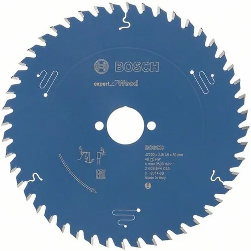 Bosch Professional Kreissägeblatt Expert for Wood 200 mm - Kreissägeblatt für mühelose Quer- und Längsschnitte in allen Holzarten, mit 48 Zähnen aus Microteq für hohe Lebensdauer und Kompatibilität mit verschiedenen Kreissägen.
