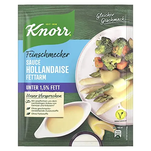 Knorr Feinschmecker Sauce Hollandaise fettarm leckere Soße mit unter 1,5% Fett ohne geschmacksverstärkende Zusatzstoffe 250 ml 1 Stück