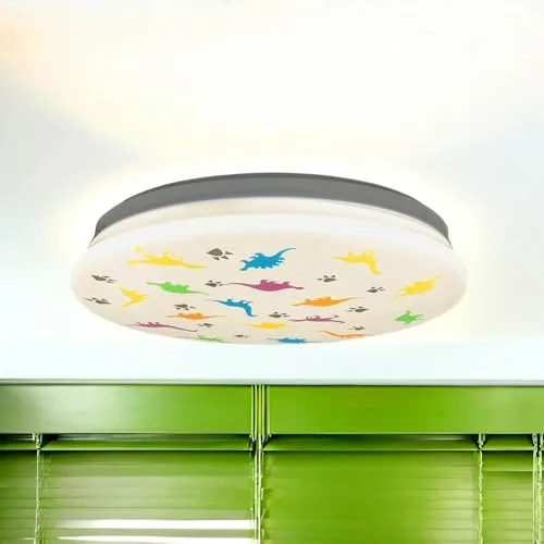 Licht-Erlebnisse LED Deckenleuchte Kinderzimmer - Deckenleuchte für Kinder mit buntem Dinosauriermotiv, IP44 spritzwassergeschützt und ideal für Küche, Bad oder Kindergarten.