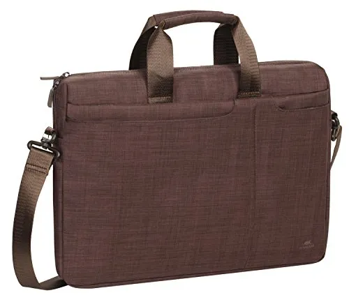 Rivacase Notebooktasche 13.3-17,3 Zoll – Gepolsterte Laptoptasche mit viel Platz für Zubehör, kompakte Umhängetasche für Damen und Herren wasserabweisend (Braun, 15,6 Zoll)