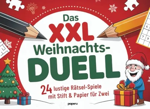 Das XXL Weihnachts-Duell: 24 lustige Rätsel-Spiele mit Stift & Papier für Zwei | Für gemütliche Feiertage - das ideale Geschenk zu Weihnachten