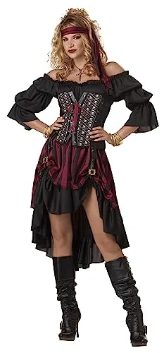 California Costumes Damen Piratenmädchen Kostüm für Erwachsene - XL - Kostüm-Outfits für Erwachsene, schulterfreies Kleid mit gekröpften Ärmeln und gerüschtem Rock in stilvollem Burgunderrot und Schwarz, perfekt für Karneval oder Mottopartys.