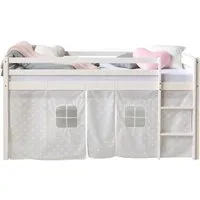 Homestyle4u Hochbett 90x200 mit Vorhang in Weiß Sterne - Betten für Kinder und Jugendliche, sicheres Schlafen mit abgerundeten Kanten und einer praktischen Kuschelhöhle unter der Liegefläche.