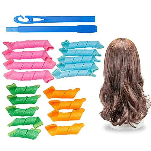 CGLRybO Lockenwickler 18 Stück, Haar Locken Curler Spirallocken DIY Haarstyling-Rollen mit 2-teiligen Styling-Haken für die meisten Frisuren