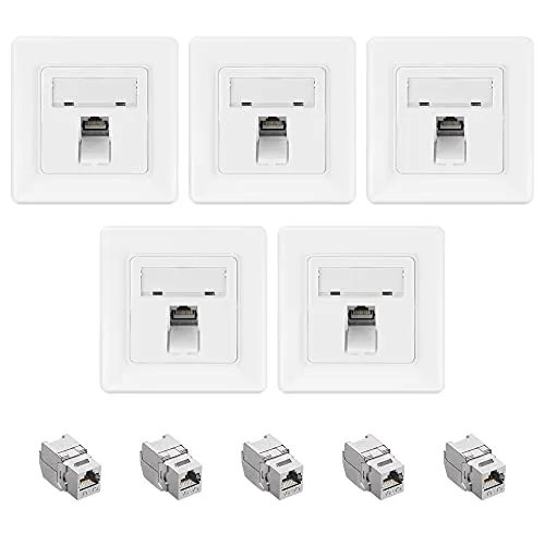 kwmobile Keystone Dose Modul Set - 5x CAT 6A Netzwerkdosen - Sonstiges Kabelzubehör für stabiles Internet in jedem Raum, ideal für Heimwerker und Profis, werkzeuglose Montage dank Snap-In Verschluss.