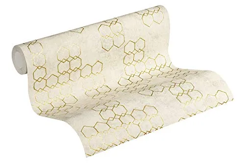 Livingwalls Vliestapete New Walls Tapete Urban Grace geometrisch grafisch 10,05 m x 0,53 m creme metallic grau Made in Germany 374242 37424-2