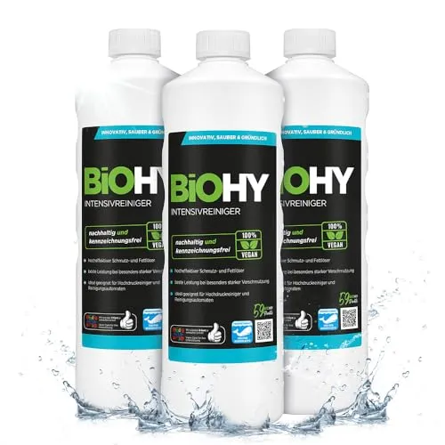 BiOHY Intensivreiniger Universal (3 x 1 Liter) - Allzweckreiniger, hocheffektiv und nachhaltig für Fliesen & Holzböden, ideal für Hochdruckreiniger, entfernt hartnäckige Verschmutzungen schnell und schonend.