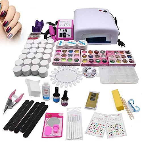 Nagelstudio UV Gel Set Einsteigerse UV Lampe Nailart Nageldesign Starterkit 36W Lichttherapiegerät Gel Nagel Set für künstliche Fingernägel und Anfänger mit UV Farbgel, Nail Art, Nail Polish