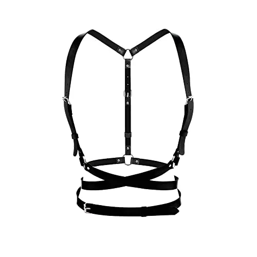TOFBS Punk Leder Körperkette Harness Gürtel Körper Brust Kette Schwarz Gothic Weste Gürtel Verstellbare Körperschmuck für Frauen Mädchen Cosplay Party Rave Halloween Kostüm (#2)