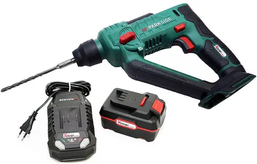 PARKSIDE® 20 V Akku-Bohrhammer PABH 20-Li mit Akku und Ladegerät - Leistungsstarker Akku-Bohrhammer für Mauerwerk, Holz und Metall. Inklusive Akku (4Ah) und schnellem Ladegerät. Ideal für präzise Bohrarbeiten und einfache Handhabung dank LED-Arbeitsleuchte.