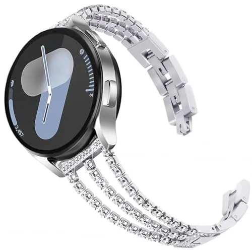 DEALELE Armband Kompatibel mit Samsung Galaxy Watch 7 / FE / 6/6 Classic / 5/5 Pro / 4/4 Classic / 3 41mm / Huawei GT3 / GT2 42mm, 20mm Glitzer Diamant Metall Ersatz Armbänder für Damen, Silber