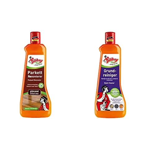 Poliboy Parkett Renovierer Set - Pflege für glänzende Parkettböden - Bodenreiniger Set mit 500ml Parkett Renovierer und 500ml Grundreiniger. Ideal zum Auffrischen von glänzenden Parkettböden, schützt bis zu 6 Monate für langanhaltenden Glanz.