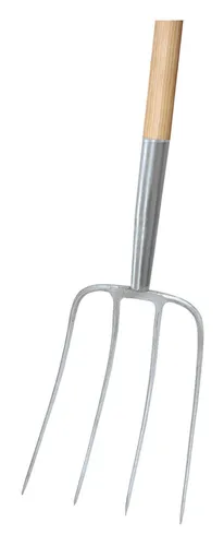 Idealspaten Dunggabel 4 Zinken mit Buche-Langstiel 1350 mm - Hochwertige Gabel für Garten und Landwirtschaft, ideal zum Wenden von Erde und Kompost, besonders stabil durch Buche-Langstiel.