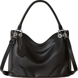 Damen Hand Shopper City Umhänge Tasche 30617 Black aus veganem Leder - Damentaschen mit elegantem Design und praktischen Innenfächern. Ideal für Business und Freizeit, bequem tragbar dank abnehmbarem Schultergurt.