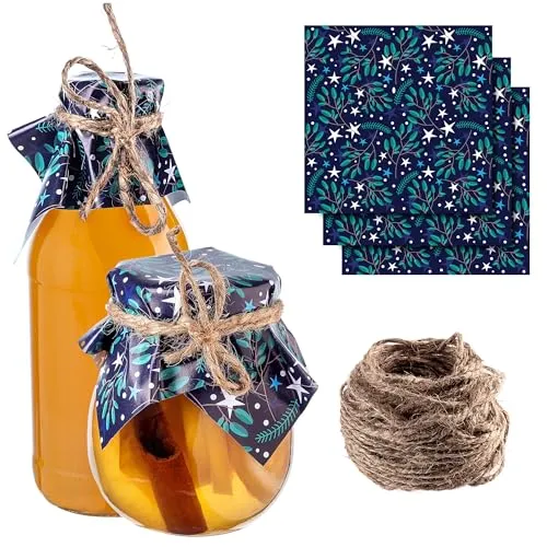 KADAX Schmuckdeckchen für Einmachgläser, dekorative Deckchen mit Jutekordel für Marmeladengläser, Marmeladendeckchen aus Papier (Sterne, 10 Stück)