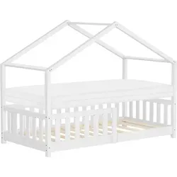 ML-Design Kinderbett Hausbett 80x160 cm Weiß inkl. Matratze - Stilvolles Hausbett aus massivem Kiefernholz mit 10 cm Kaltschaummatratze, ideal für kreativen Spielspaß und gesunden Schlaf von Kleinkindern bis 8 Jahre.