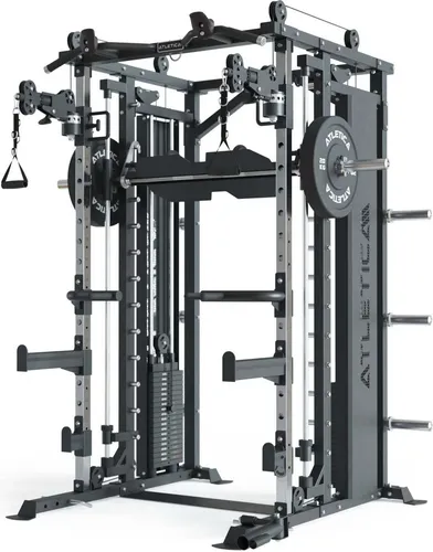 ATLETICA Fortress Multipresse | Kraftstation mit 180kg Steckgewichten - Heimtrainingssysteme mit 360° Flex-Cross System für maximale Trainingsvielfalt und Stabilität. Ideal für kommerziellen Einsatz und begrenzte Deckenhöhe.