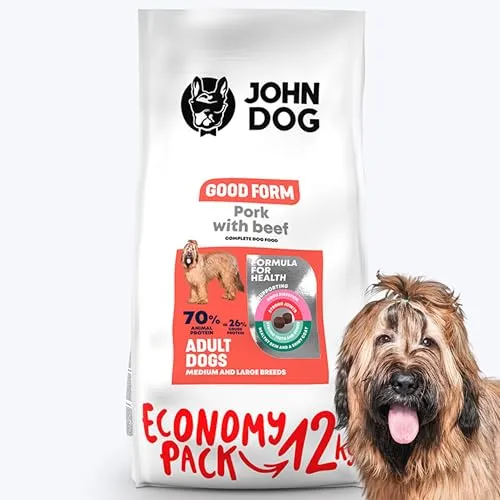 JOHN DOG Trockenfutter für Hunde - Good Form Schwein mit Rind - Getreidefrei - Hundefutter für Erwachsene Aller Rassen - 12kg