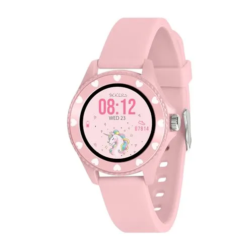 Tikkers - Smart Series 34 - Pink Silicone Strap Smart Watch - Smartwatch mit pinkem Silikonarmband, ideal für Kinder und Jugendliche, bietet Fitness-Tracking und eine benutzerfreundliche Oberfläche.
