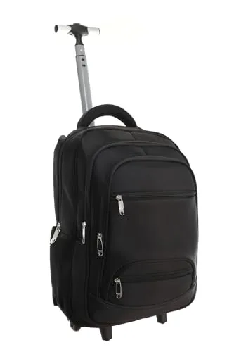 RHP Trolley Reiserucksack Schwarz, 50x35x20cm, 1,78kg, 17 Zoll Laptopfach, 4 Zusatzfächer, 2 Seitentaschen, Handgepäck für Business, Schule & Reisen