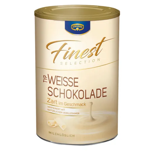 Krüger Trinkschokolade Finest weisse Schokolade 300g - Kakao- & Malzgetränk mit feinster weißer Schokolade, cremig und süß für unvergessliche Genussmomente, ideal für gemütliche Stunden zu Hause.