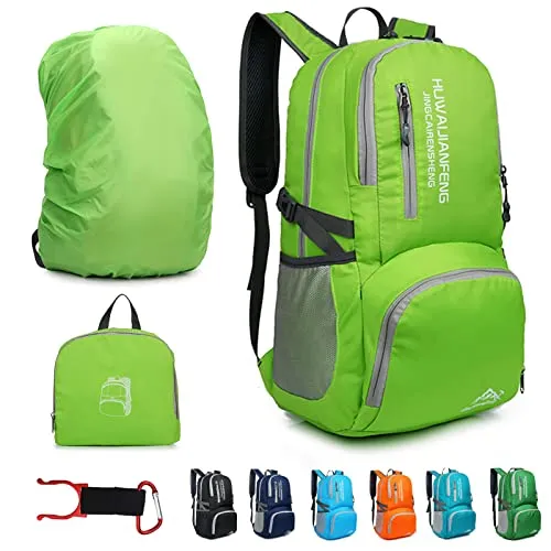 Lywencom Wanderrucksack,30l sportlich leicht faltbarer wasserdichter ultraleichter Rucksack für Outdoor Camping Picknick Wandern Laufen Schultasche mit wasserdichtem Regen (grün)