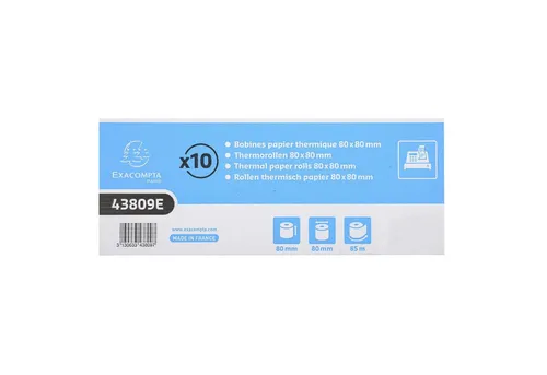 Exacompta 43809E Thermopapierrollen 10er Pack - Kassenrollen 1-lagig, 80mm breit und 85m lang, hergestellt in Frankreich und 100% BPA frei - ideal für umweltbewusste Kassenlösungen.