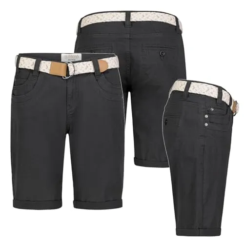 Sublevel Damen Short Bermuda Kurze Hose Sommer Chino Stoff Hose mit Gürtel Neu, Hosengröße:XS (34), Farbe:Anthrazit