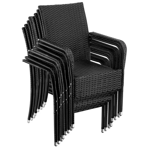 tectake® Rattanstuhl - Widerstandsfähig und Stapelbar - Gartenstuhl mit modernem Design, bodenschonend und ideal für Terrasse oder Balkon, bis 120 kg belastbar.