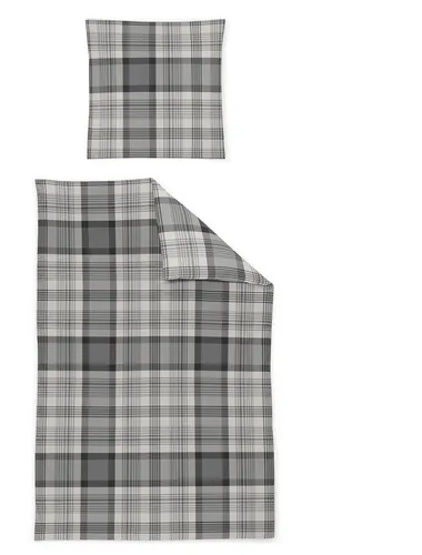 Irisette Edelflanell Bettwäsche Alpaka 135x200 Karo natur grau - Hochwertige Bettwäsche-Sets aus 100% Baumwolle, samtweich und kuschelig warm. 2-teilig mit Reißverschluss, pflegeleicht und Made in Germany.