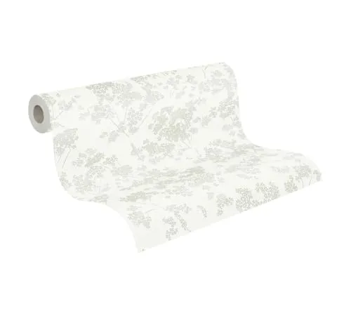 A.S. Création Vliestapete 10,05 m x 0,53 m mit Landhausflair - Weiß, Grün, Grau - florale Mustertapete Made in Germany - 395482