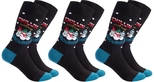BRUBAKER Socken Weihnachtssocken für Damen und Herren - Chillin with my Snowmies (Baumwolle, 3-Paar, Unisex) Lustige Schneemann Squad Herren- und Damensocken