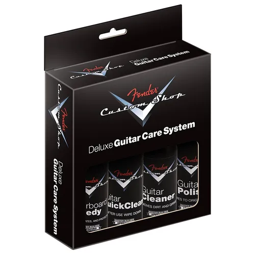 Fender CS Deluxe Guitar Care Kit - Pflegemittel & Reinigung - Umfassendes Reinigungsset mit 4 Flaschen für die perfekte Pflege von Gitarren und Bässen.