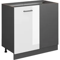 Vicco Eckunterschrank R-Line Weiß Hochglanz/Anthrazit 86 cm ohne Arbeitsplatte