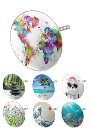 arteneur® - Badewannenstöpsel Universal mit Motiv Weltkarte | Dreifach Dichtung | Verstellbar | Rostfrei | Extra Schwer für stabilen Halt | Stöpsel Badewanne Zubehör