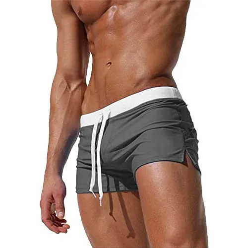 TMEOG Badeshorts für Herren Badehose Kurz Badehosen Männer Eng Schwimmhose Boxer Badepants Wassersport Kurze Hose Schnelltrocknende Strandshorts mit Reissverschluss (Grau, M)