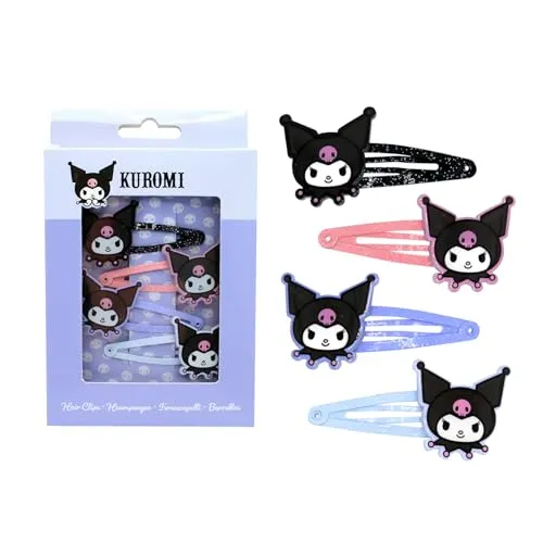 Joy Toy - Kuromi 4 Haarspangen in Geschenkpackung 9x1,5x14 cm